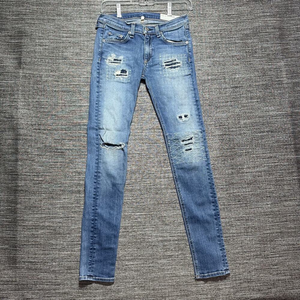 Rag & Bone Jeans Women's Size 27 Blue Skinny Patched.